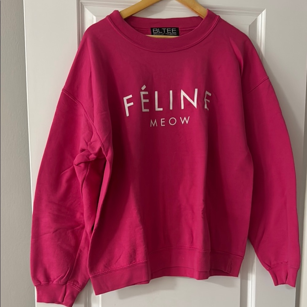 Pink Feline Meow Sweatshirt. Size L